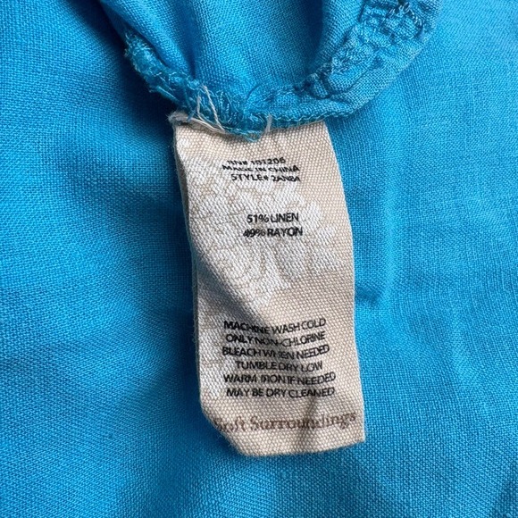 Soft Surroundings Linen Blend Beachy Casual Bright Blue Tunic Top Sz XL - Picture 4 of 5